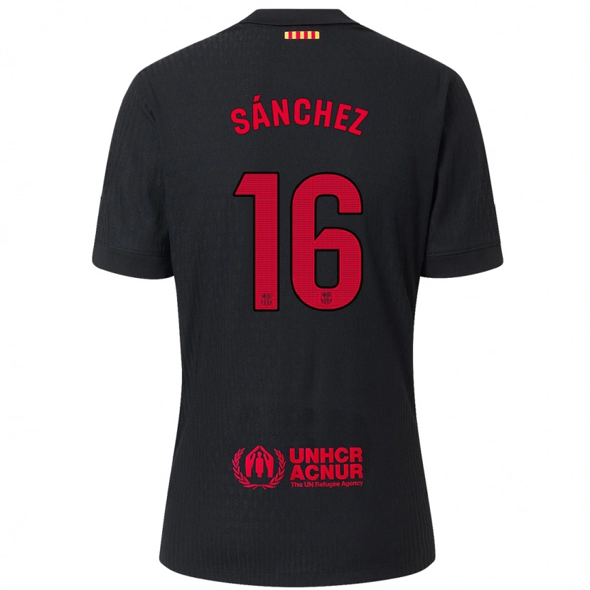 Danxen Dames Edu Sánchez #16 Zwart Rood Uitshirt Uittenue 2024/25 T-Shirt