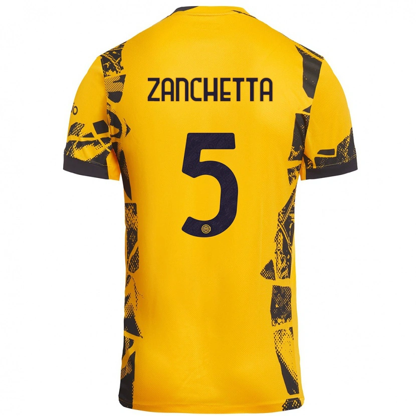 Danxen Dames Mattia Zanchetta #5 Goud Zwart Thuisshirt Derde Tenue 2024/25 T-Shirt