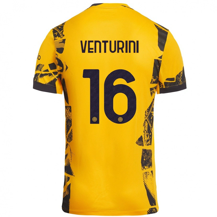 Danxen Dames Matteo Venturini #16 Goud Zwart Thuisshirt Derde Tenue 2024/25 T-Shirt