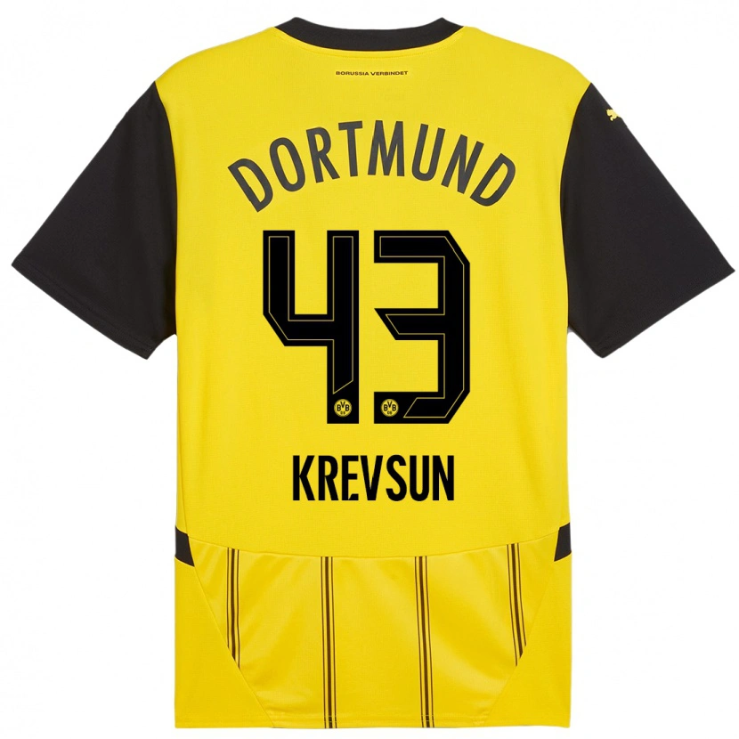 Danxen Kinderen Danylo Krevsun #43 Geel Zwart Thuisshirt Thuistenue 2024/25 T-Shirt