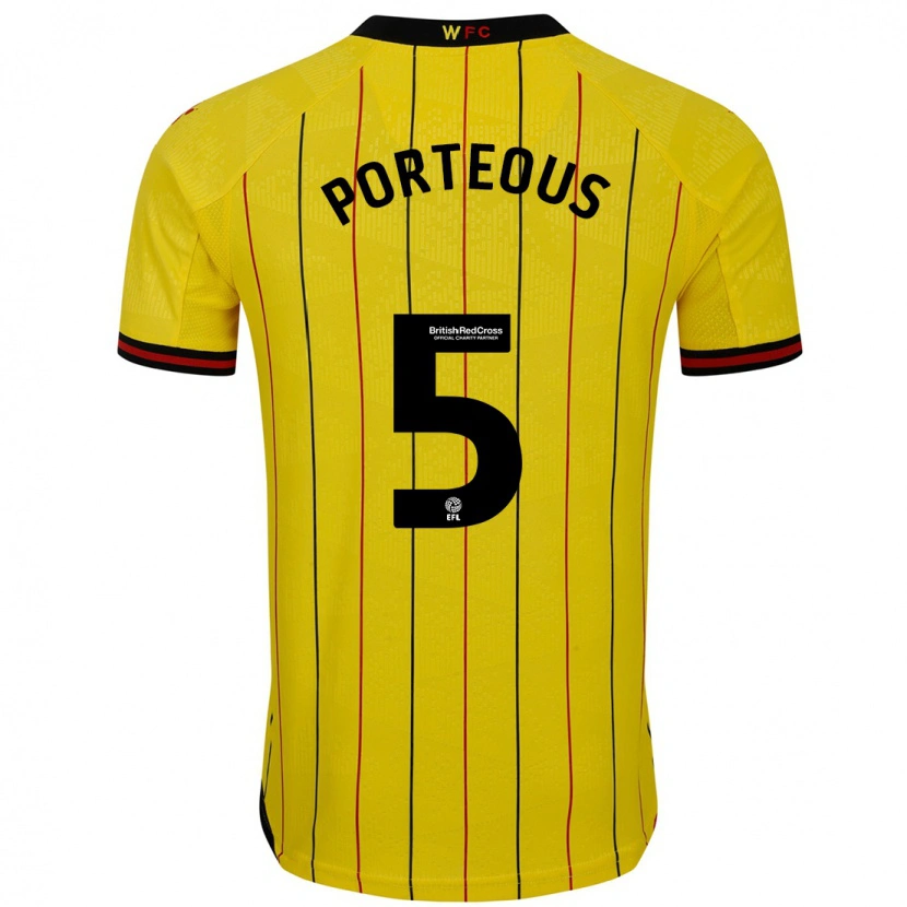Danxen Kinderen Ryan Porteous #5 Geel Zwart Thuisshirt Thuistenue 2024/25 T-Shirt