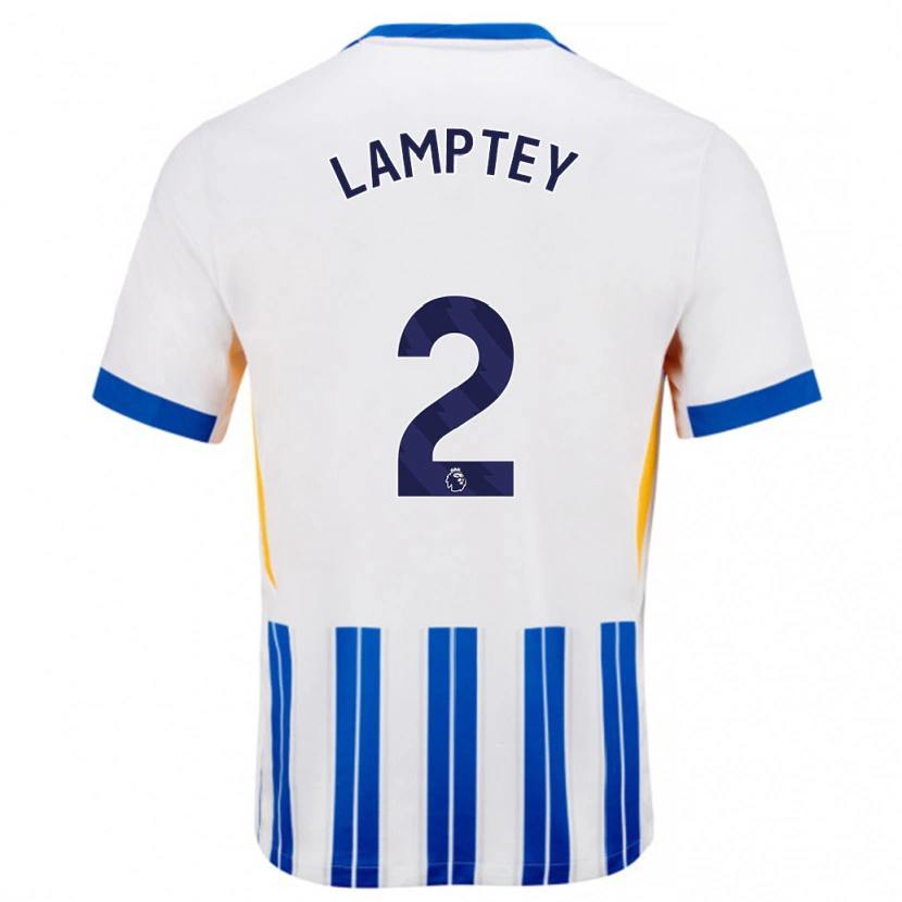 Danxen Kinderen Tariq Lamptey #2 Wit Blauwe Krijtstrepen Thuisshirt Thuistenue 2024/25 T-Shirt
