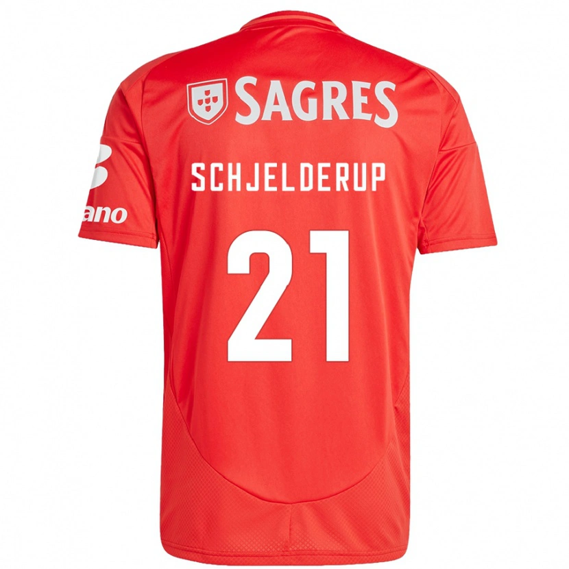 Danxen Kinderen Andreas Schjelderup #21 Rood Wit Thuisshirt Thuistenue 2024/25 T-Shirt