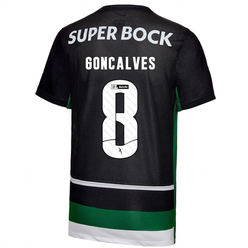 Danxen Kinderen Pedro Gonçalves #8 Zwart Wit Groen Thuisshirt Thuistenue 2024/25 T-Shirt