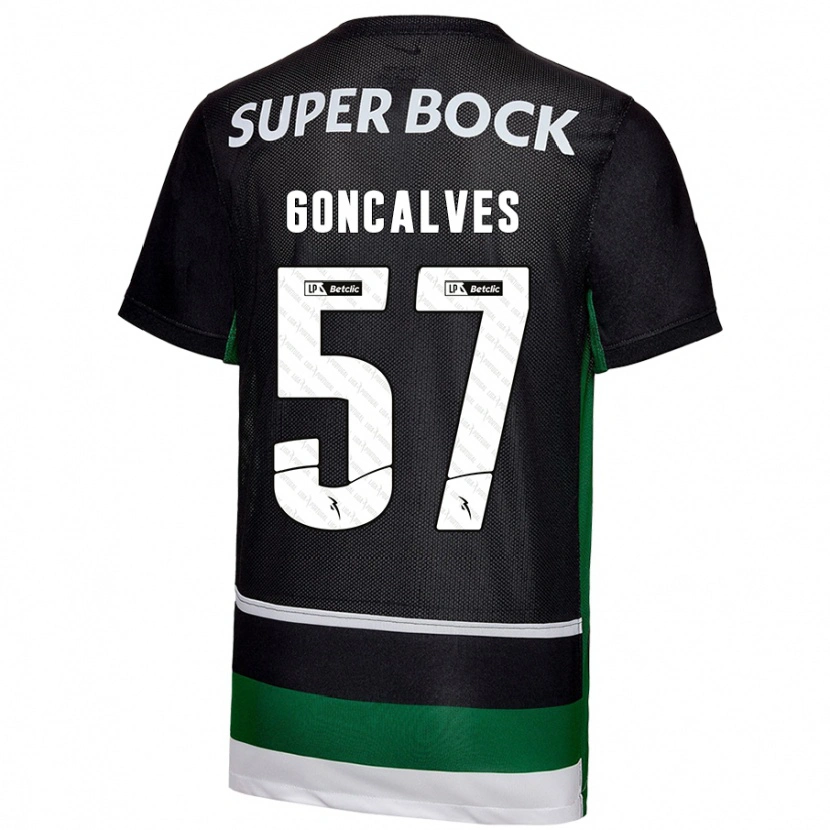 Danxen Kinderen Inês Gonçalves #57 Zwart Wit Groen Thuisshirt Thuistenue 2024/25 T-Shirt