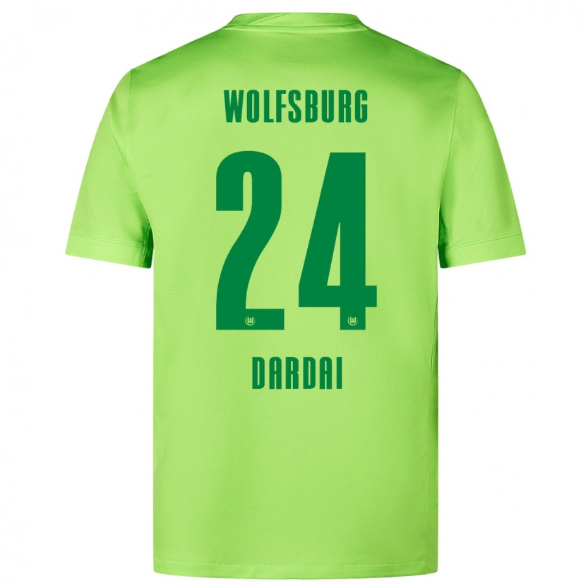 Danxen Kinderen Bence Dárdai #24 Fluorescerend Groen Thuisshirt Thuistenue 2024/25 T-Shirt