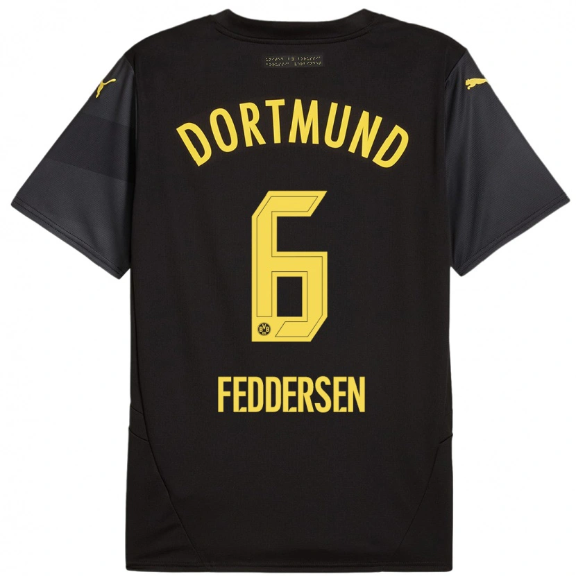 Danxen Kinderen Jonas Feddersen #6 Zwart Geel Uitshirt Uittenue 2024/25 T-Shirt