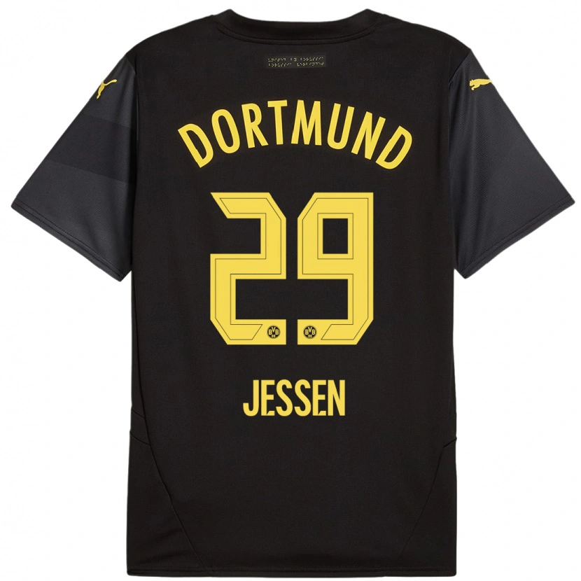 Danxen Kinderen Niklas Jessen #29 Zwart Geel Uitshirt Uittenue 2024/25 T-Shirt