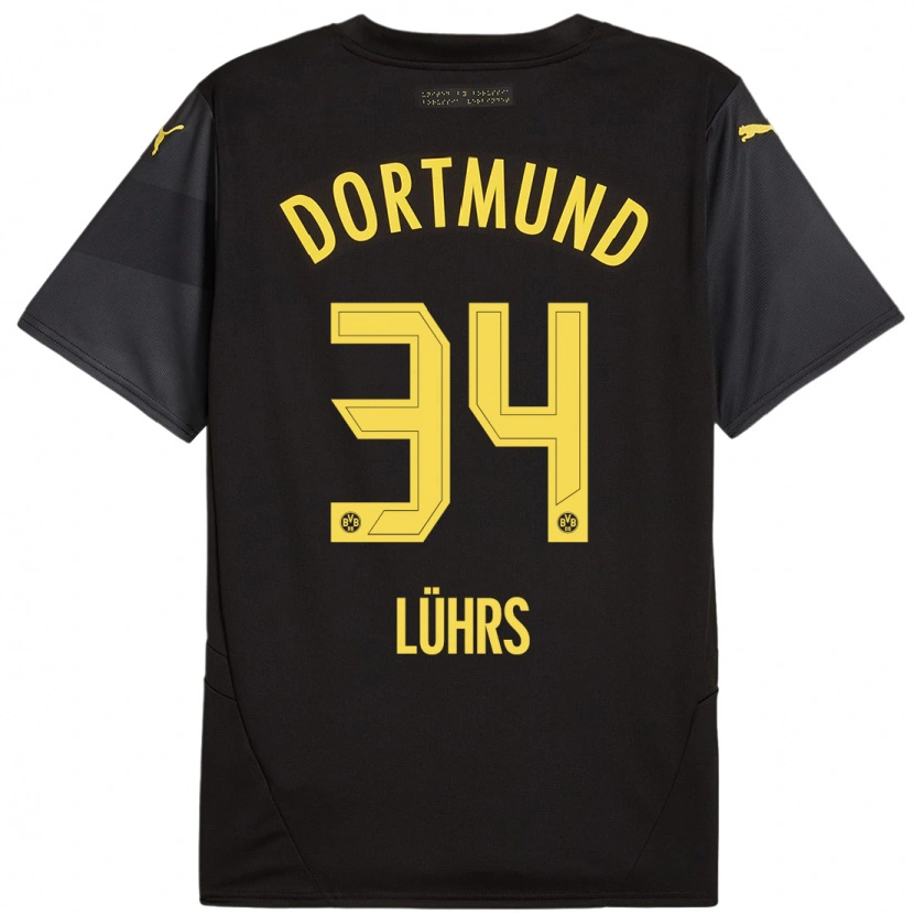 Danxen Kinderen Yannik Lührs #34 Zwart Geel Uitshirt Uittenue 2024/25 T-Shirt