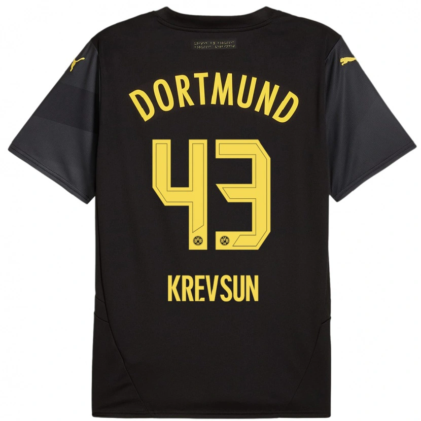 Danxen Kinderen Danylo Krevsun #43 Zwart Geel Uitshirt Uittenue 2024/25 T-Shirt