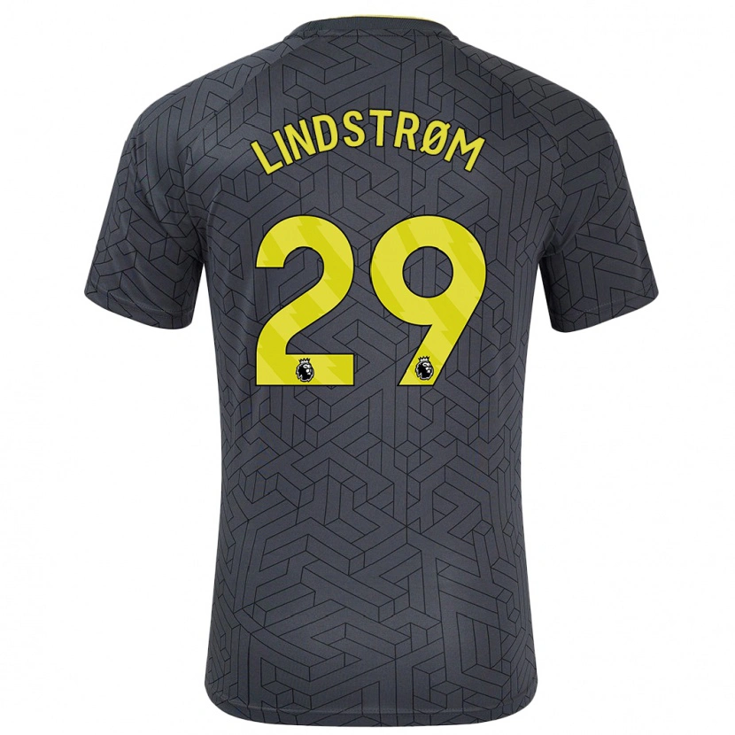 Danxen Kinderen Jesper Lindstrøm #29 Zwart Geel Uitshirt Uittenue 2024/25 T-Shirt