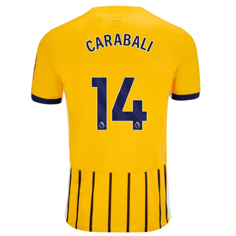 Danxen Kinderen Jorelyn Carabalí #14 Goud Blauw Krijtstrepen Uitshirt Uittenue 2024/25 T-Shirt