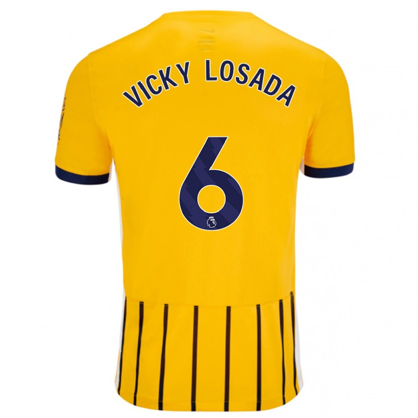 Danxen Kinderen María Victoria Losada Gómez #6 Goud Blauw Krijtstrepen Uitshirt Uittenue 2024/25 T-Shirt