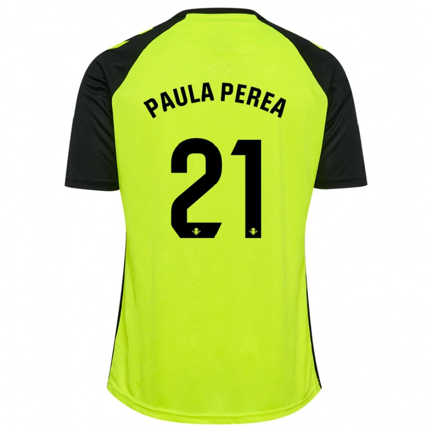 Danxen Kinderen Paula Perea Ramírez #21 Fluorescerend Geel Zwart Uitshirt Uittenue 2024/25 T-Shirt