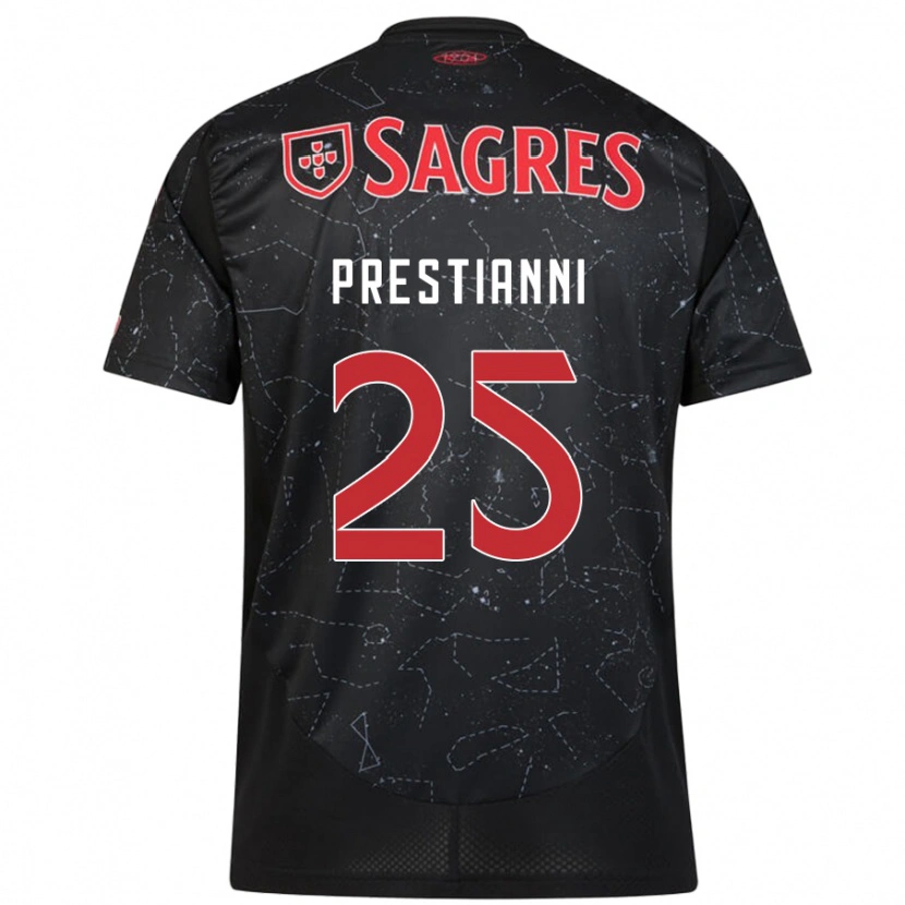 Danxen Kinderen Gianluca Prestianni #25 Zwart Rood Uitshirt Uittenue 2024/25 T-Shirt