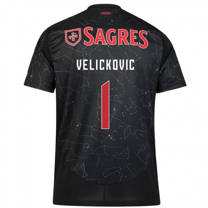Danxen Kinderen Luka Velickovic #1 Zwart Rood Uitshirt Uittenue 2024/25 T-Shirt