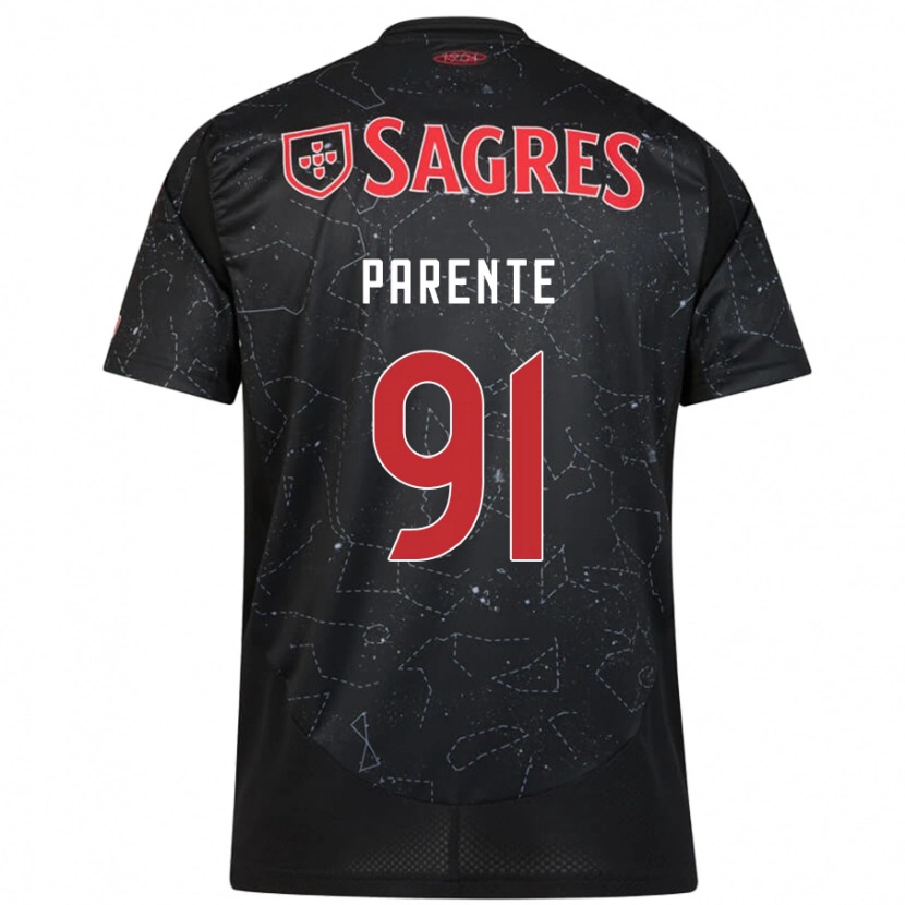 Danxen Kinderen Tiago Parente #91 Zwart Rood Uitshirt Uittenue 2024/25 T-Shirt