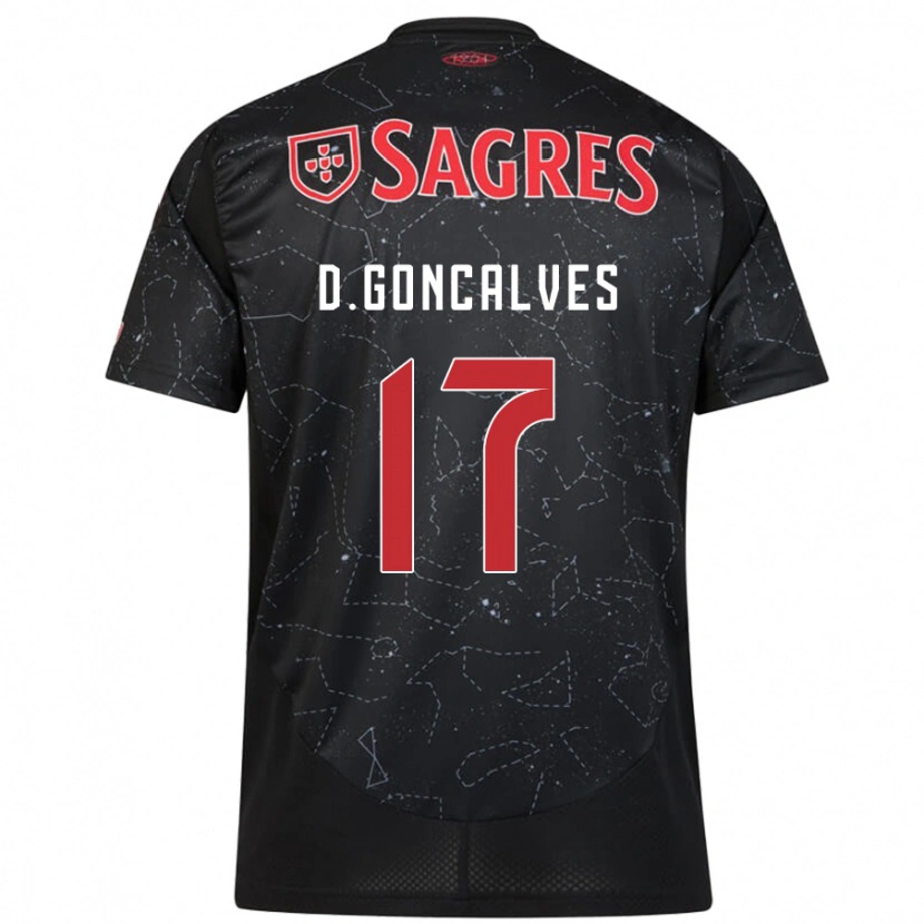 Danxen Kinderen Diogo Goncalves #17 Zwart Rood Uitshirt Uittenue 2024/25 T-Shirt