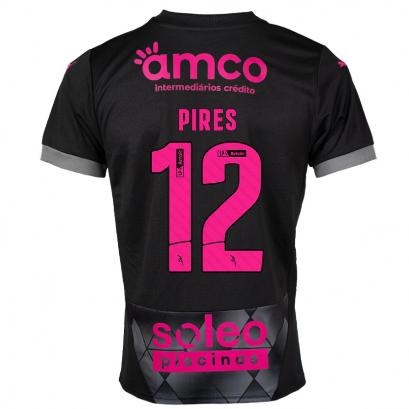 Danxen Kinderen Hugo Pires #12 Zwart Roze Uitshirt Uittenue 2024/25 T-Shirt