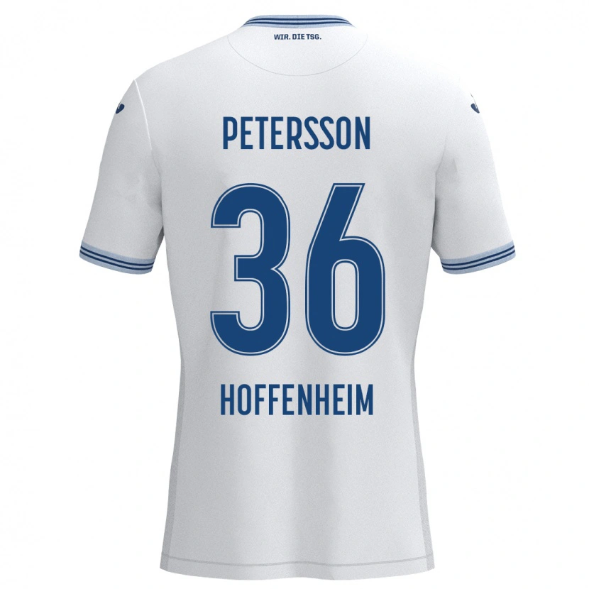 Danxen Kinderen Lúkas Petersson #36 Wit Blauw Uitshirt Uittenue 2024/25 T-Shirt