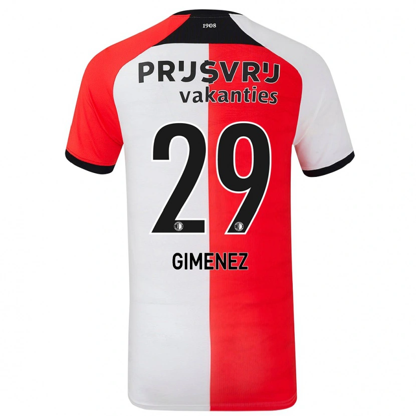 Danxen Heren Santiago Gimenez #29 Rood Wit Thuisshirt Thuistenue 2024/25 T-Shirt