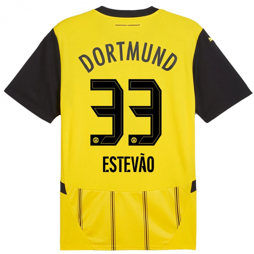 Danxen Heren Tiago Estêvão #33 Geel Zwart Thuisshirt Thuistenue 2024/25 T-Shirt