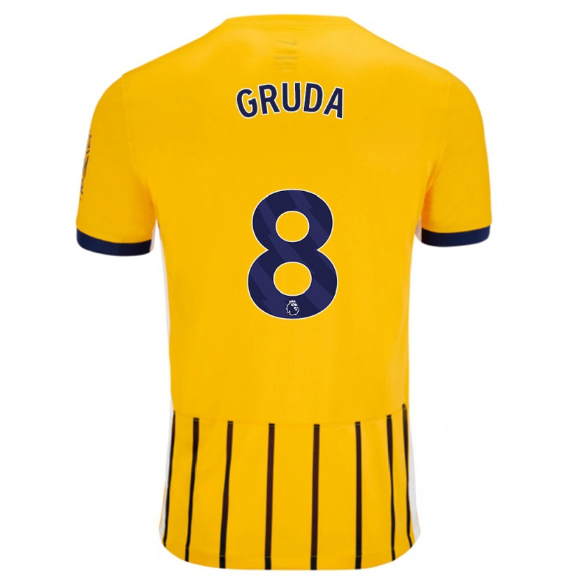 Danxen Heren Brajan Gruda #8 Goud Blauw Krijtstrepen Uitshirt Uittenue 2024/25 T-Shirt