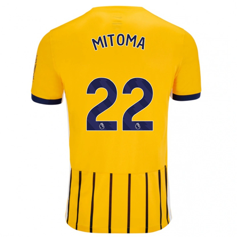 Danxen Heren Kaoru Mitoma #22 Goud Blauw Krijtstrepen Uitshirt Uittenue 2024/25 T-Shirt