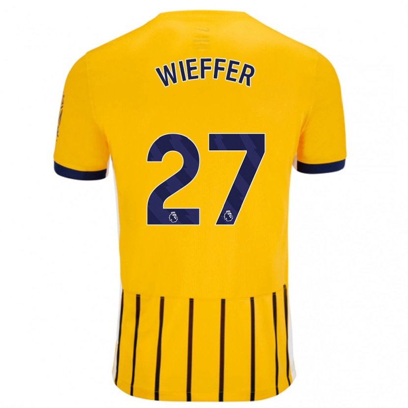 Danxen Heren Mats Wieffer #27 Goud Blauw Krijtstrepen Uitshirt Uittenue 2024/25 T-Shirt