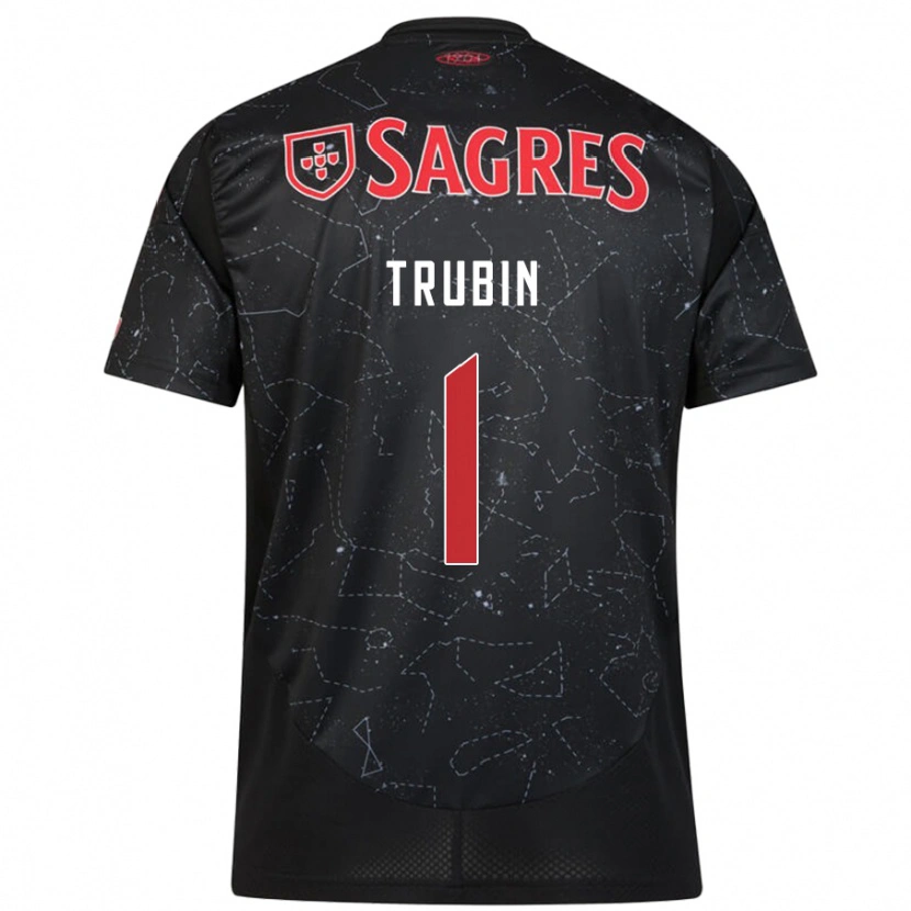 Danxen Heren Anatoliy Trubin #1 Zwart Rood Uitshirt Uittenue 2024/25 T-Shirt