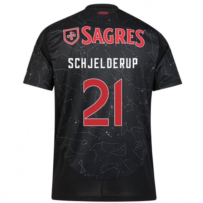 Danxen Heren Andreas Schjelderup #21 Zwart Rood Uitshirt Uittenue 2024/25 T-Shirt