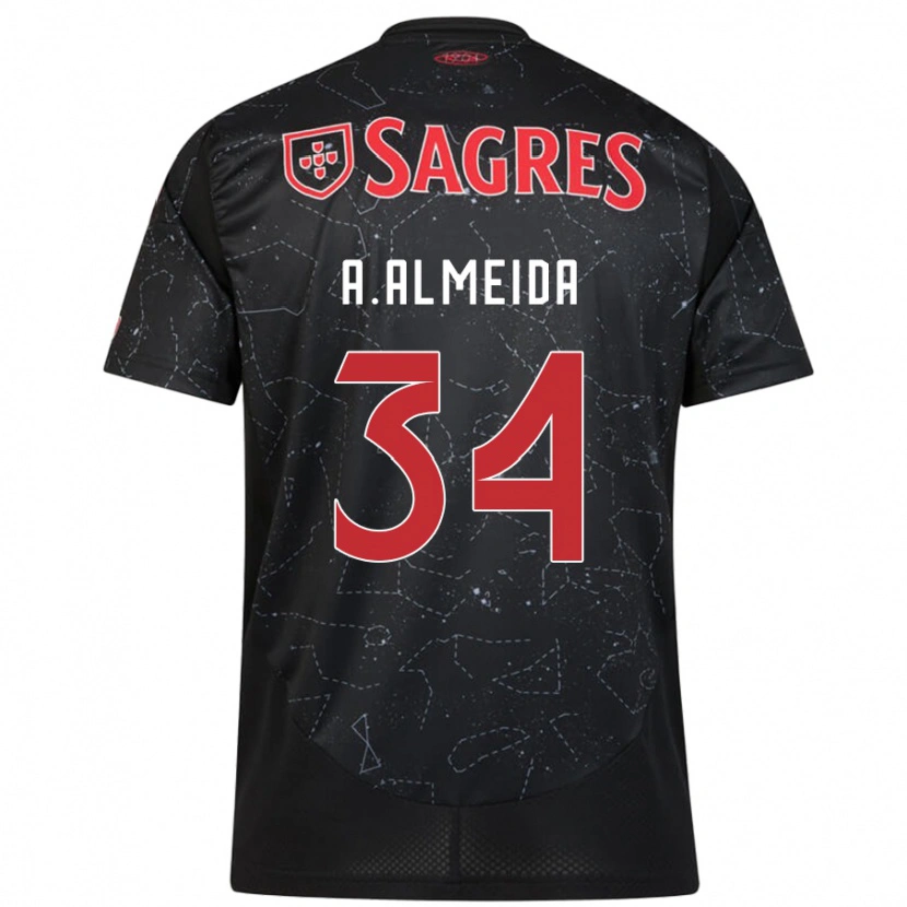 Danxen Heren Andre Almeida #34 Zwart Rood Uitshirt Uittenue 2024/25 T-Shirt