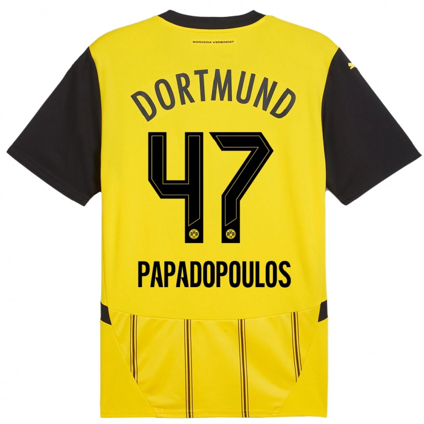 Danxen Dames Antonios Papadopoulos #47 Geel Zwart Thuisshirt Thuistenue 2024/25 T-Shirt
