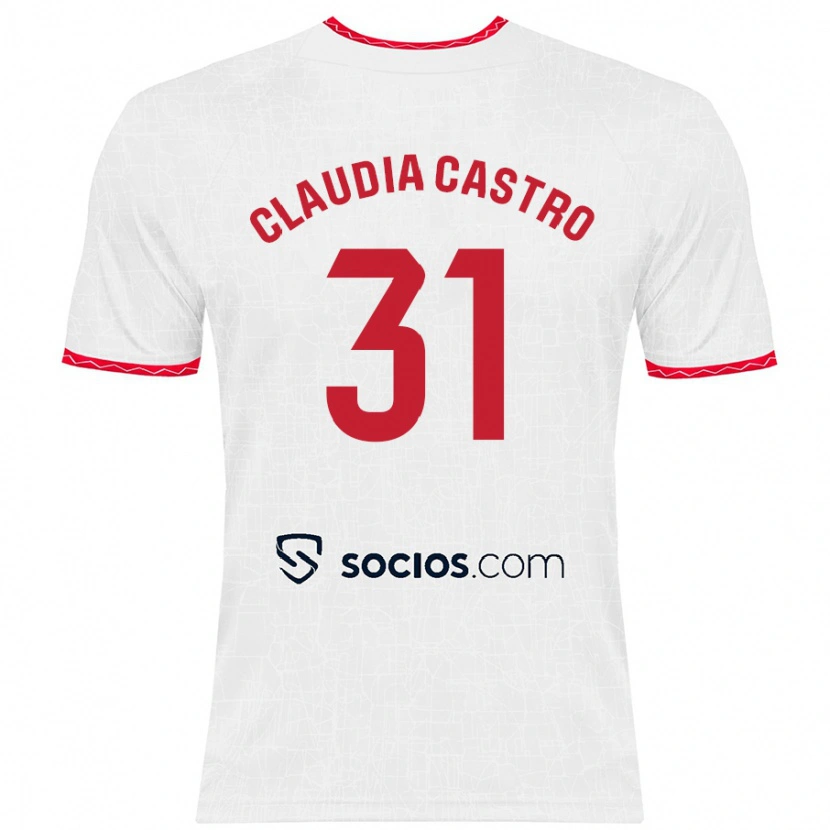Danxen Dames Claudia Castro Romero #31 Wit Rood Thuisshirt Thuistenue 2024/25 T-Shirt