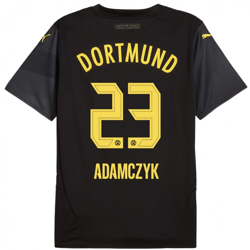 Danxen Dames Nico Adamczyk #23 Zwart Geel Uitshirt Uittenue 2024/25 T-Shirt