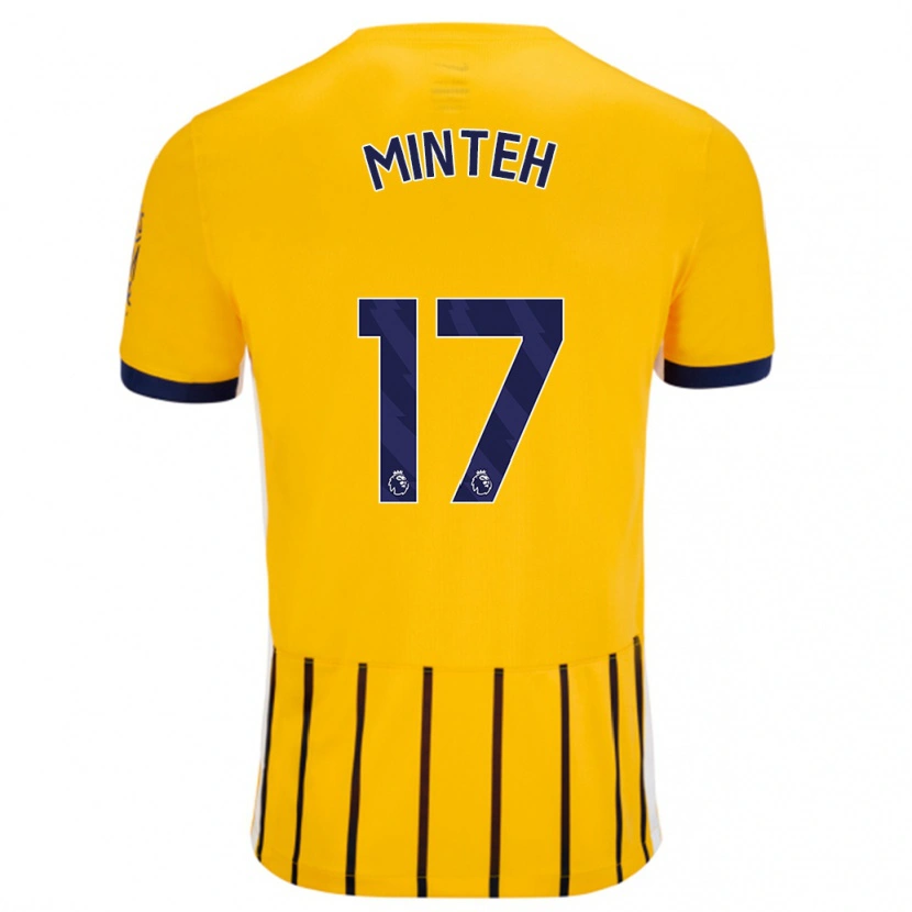 Danxen Dames Yankuba Minteh #17 Goud Blauw Krijtstrepen Uitshirt Uittenue 2024/25 T-Shirt