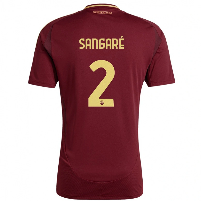 Danxen Kinderen Buba Sangaré #2 Rood Bruin Goud Thuisshirt Thuistenue 2024/25 T-Shirt