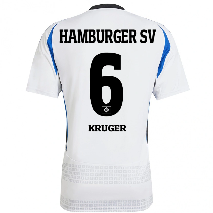 Danxen Kinderen Artur Krüger #6 Wit Blauw Thuisshirt Thuistenue 2024/25 T-Shirt