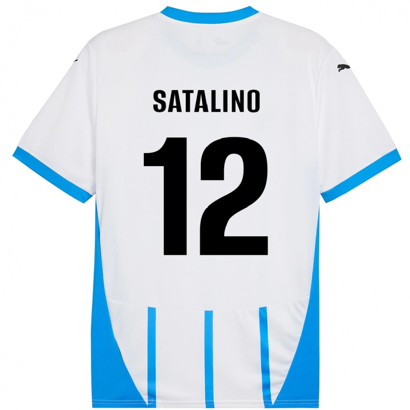 Danxen Kinderen Giacomo Satalino #12 Wit Blauw Uitshirt Uittenue 2024/25 T-Shirt