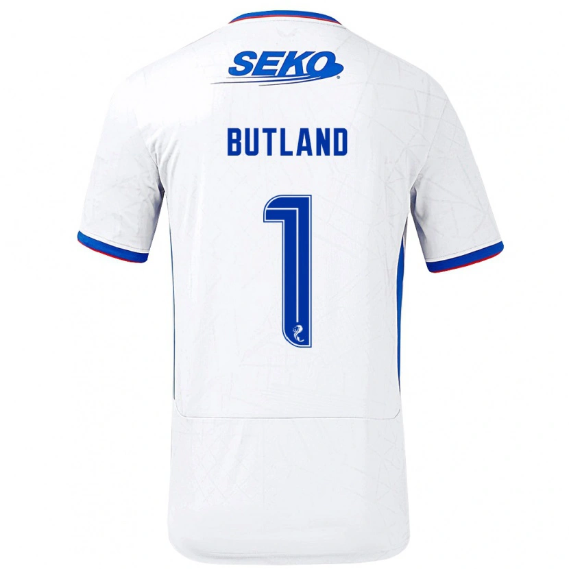 Danxen Kinderen Jack Butland #1 Wit Blauw Uitshirt Uittenue 2024/25 T-Shirt
