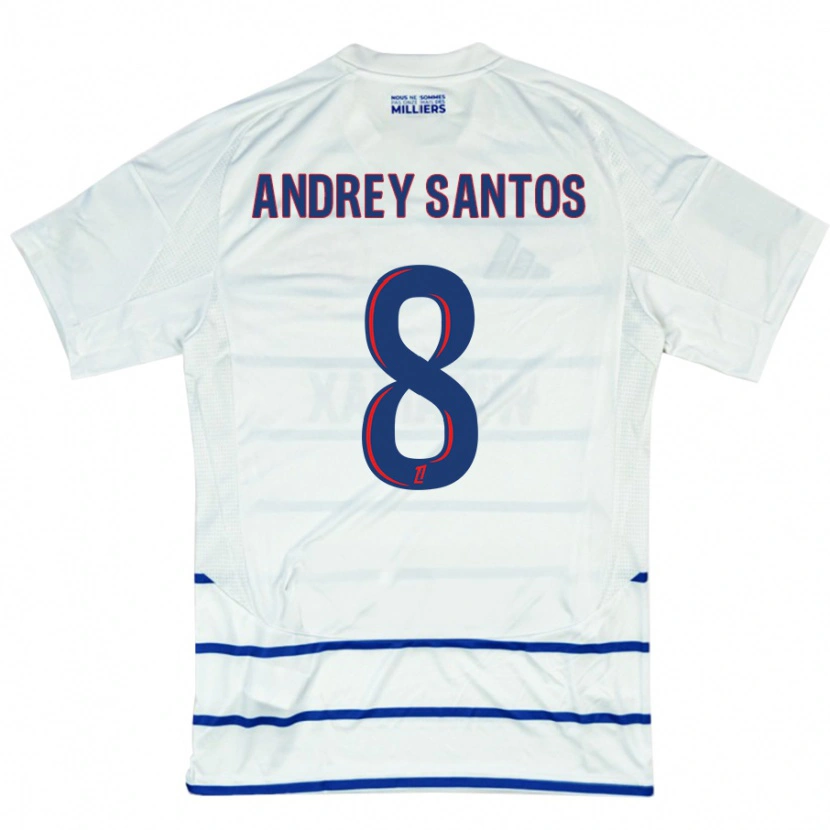 Danxen Kinderen Andrey Santos #8 Wit Blauw Uitshirt Uittenue 2024/25 T-Shirt