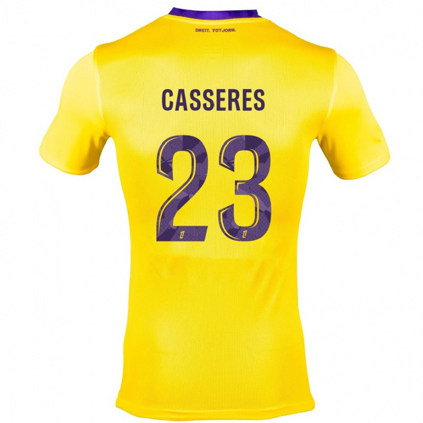 Danxen Kinderen Cristian Cásseres Jr. #23 Geel Paars Uitshirt Uittenue 2024/25 T-Shirt