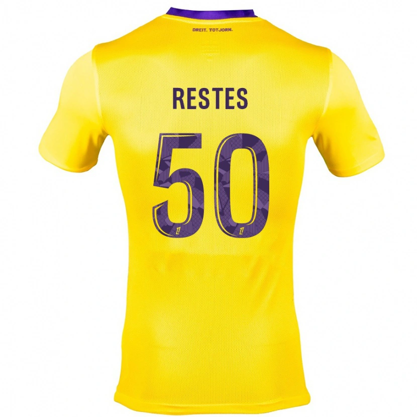 Danxen Kinderen Guillaume Restes #50 Geel Paars Uitshirt Uittenue 2024/25 T-Shirt