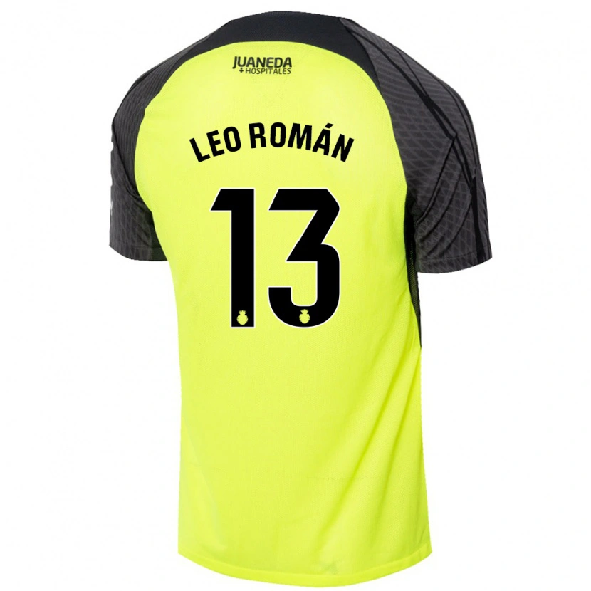 Danxen Kinderen Leo Román #13 Fluorescerend Groen Zwart Uitshirt Uittenue 2024/25 T-Shirt