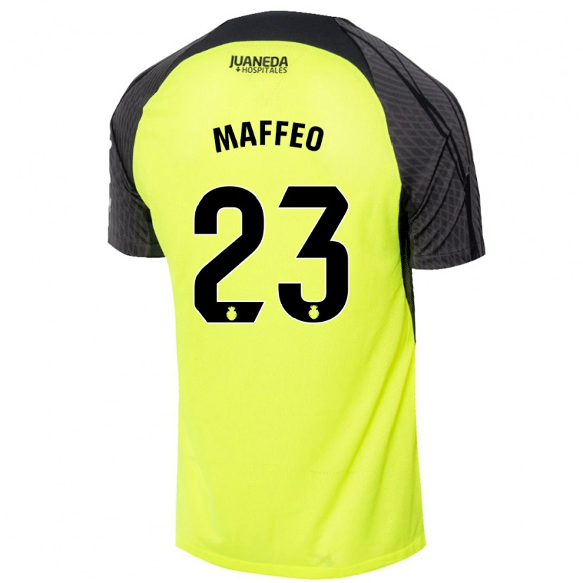 Danxen Kinderen Pablo Maffeo #23 Fluorescerend Groen Zwart Uitshirt Uittenue 2024/25 T-Shirt