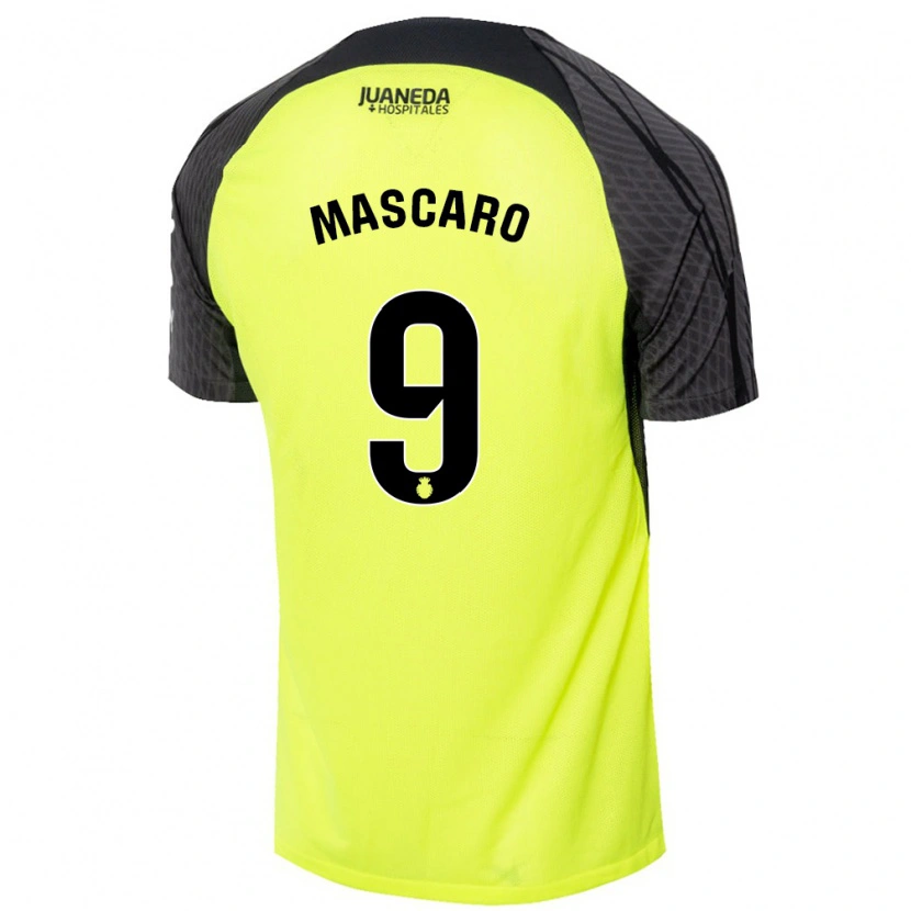 Danxen Kinderen Pau Mascaró #9 Fluorescerend Groen Zwart Uitshirt Uittenue 2024/25 T-Shirt