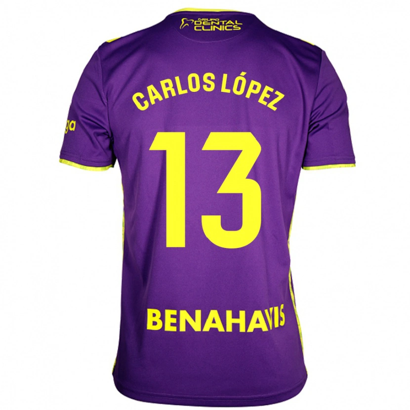 Danxen Kinderen Carlos López #13 Paars Geel Uitshirt Uittenue 2024/25 T-Shirt