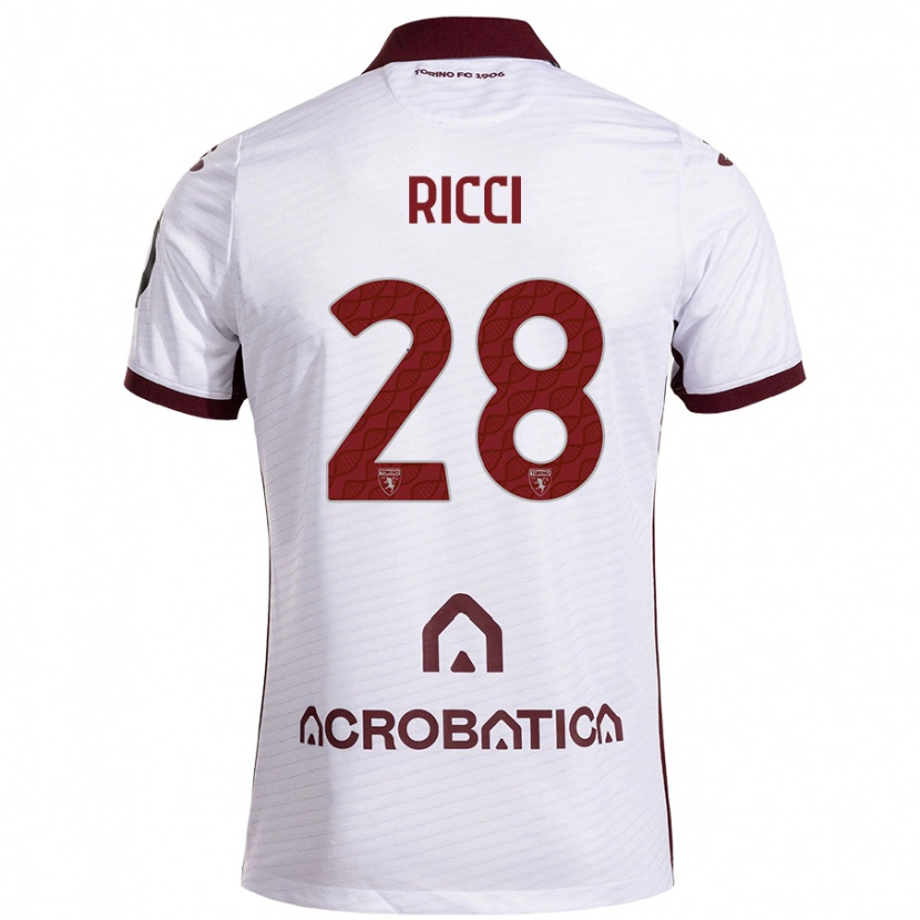 Danxen Kinderen Samuele Ricci #28 Wit Kastanjebruin Uitshirt Uittenue 2024/25 T-Shirt