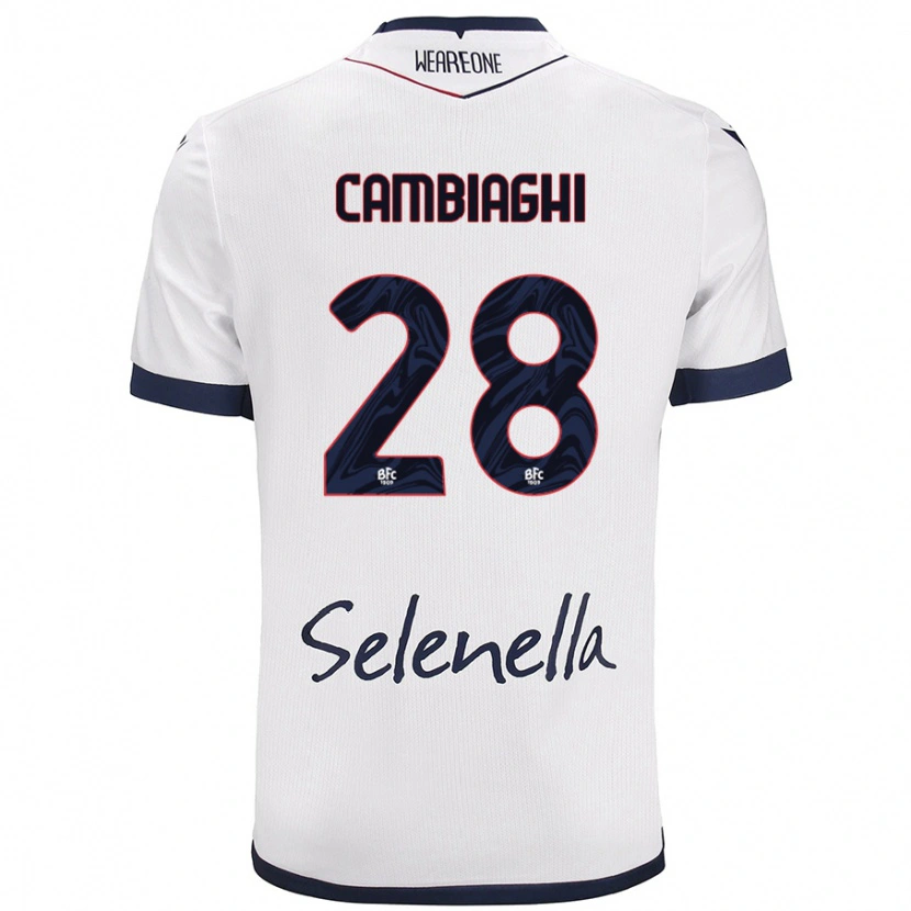 Danxen Heren Nicolò Cambiaghi #28 Wit Koningsblauw Uitshirt Uittenue 2024/25 T-Shirt
