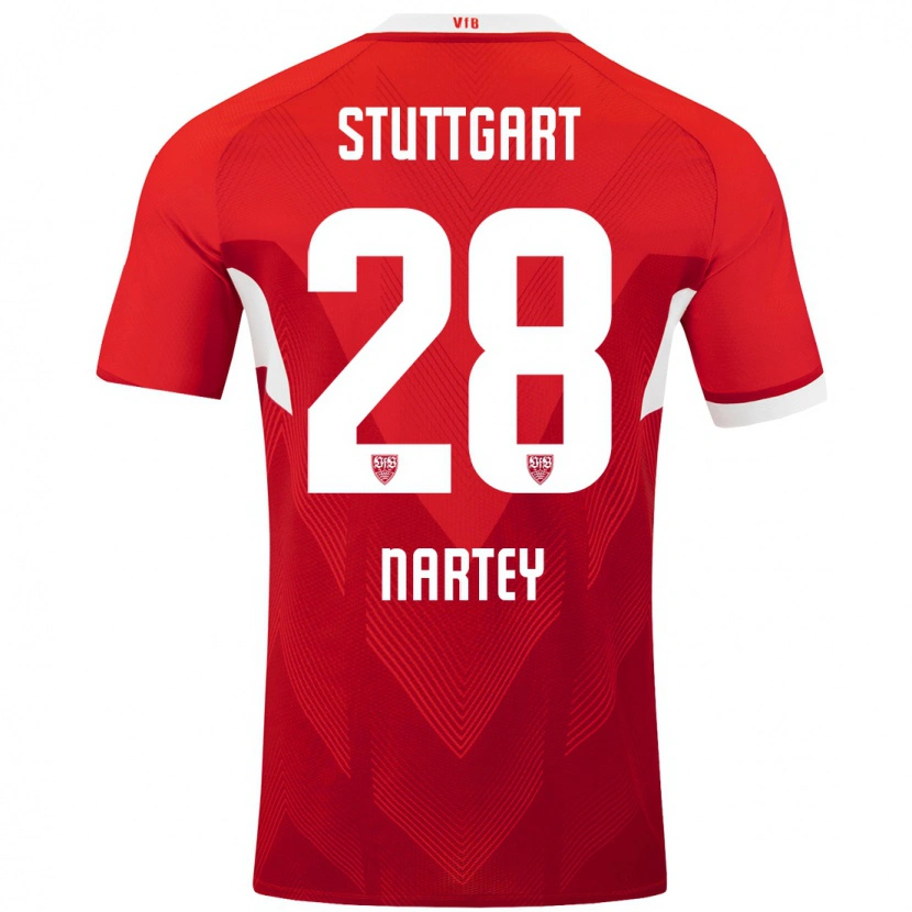 Danxen Heren Nikolas Nartey #28 Rood Wit Uitshirt Uittenue 2024/25 T-Shirt
